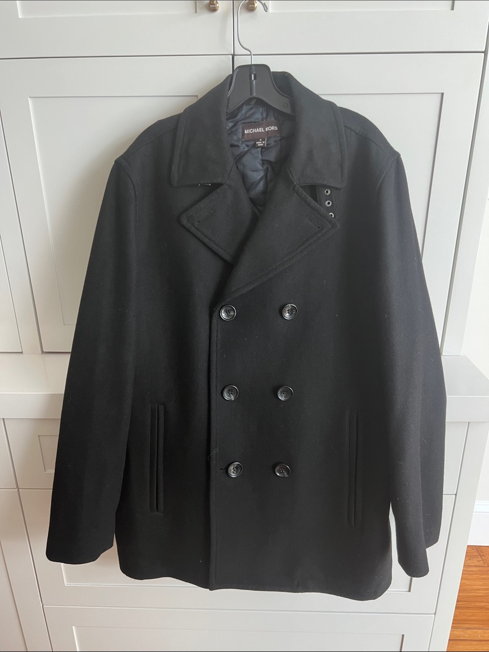 Michael Kors Men's Black Double-Breasted Wool Peacoat
